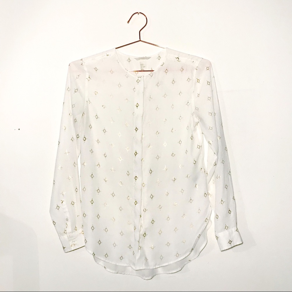 H&M White and Gold Metallic Blouse